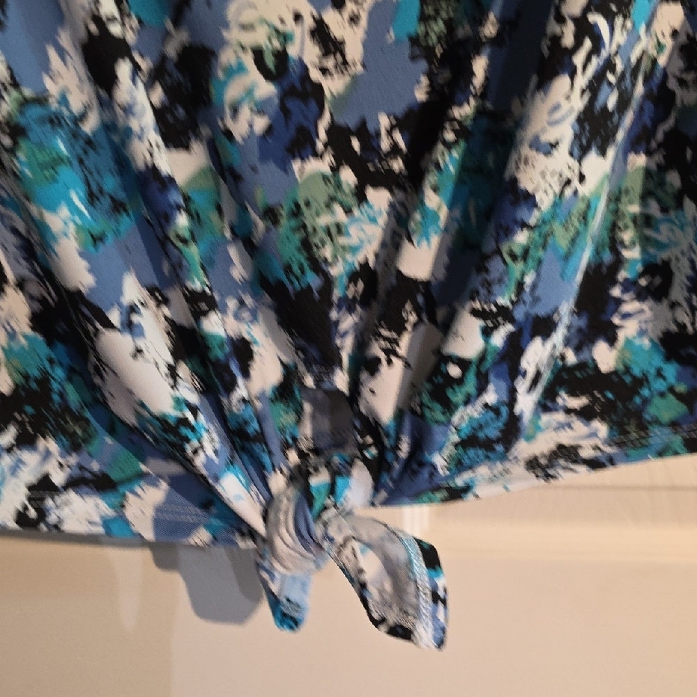 NY Collection Blue Ruched Tie Front Blouse - Picture 5 of 9